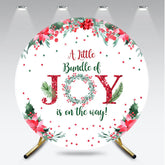 Aperturee - Aperturee A Little Bundle of Joy is on the Way Round Backdrop Christmas Baby Shower with Poinsettia Winter Floral Decor
